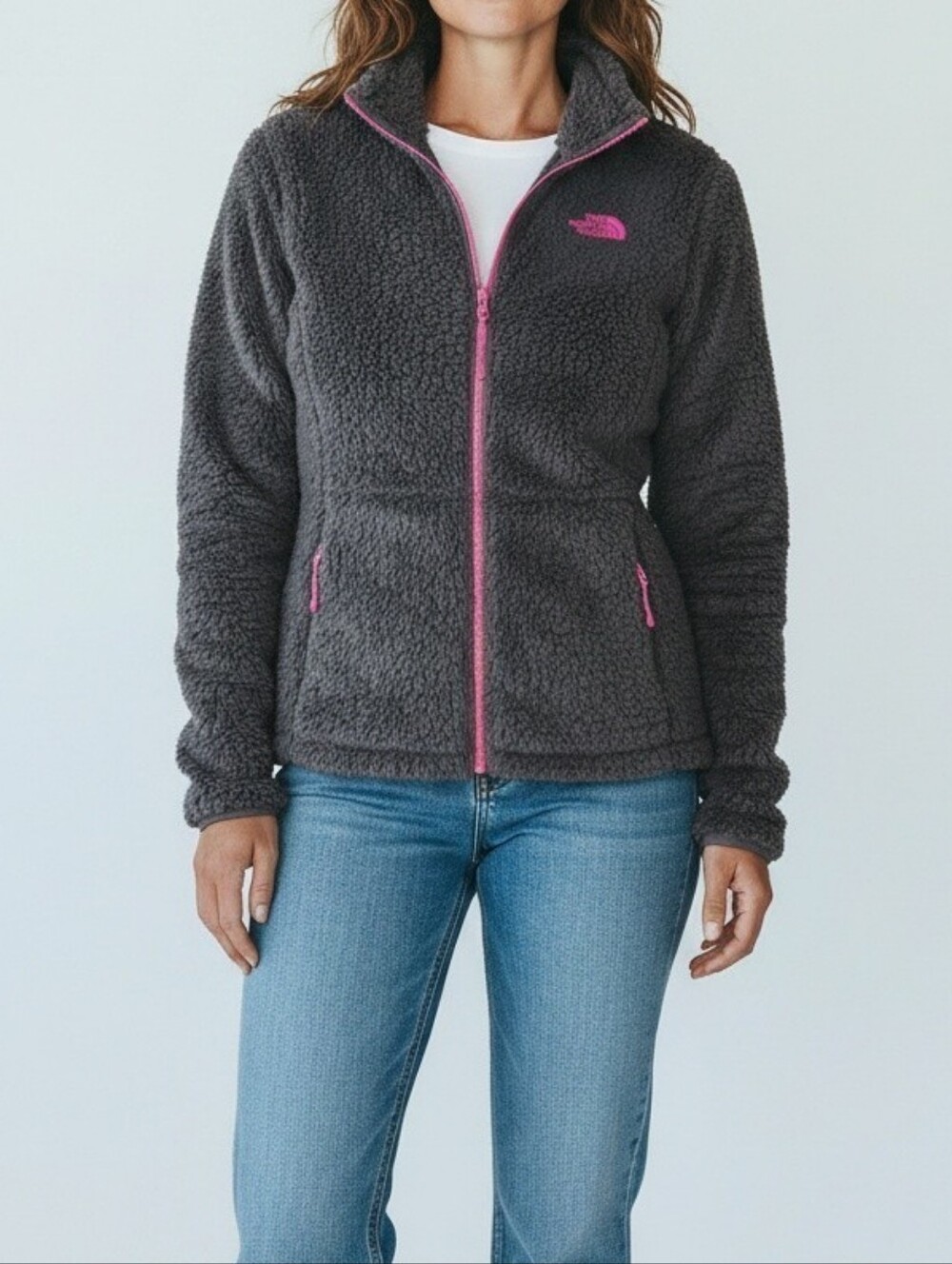 North Face Laurel Fuzzy Jacket In Gray And Pink Size M